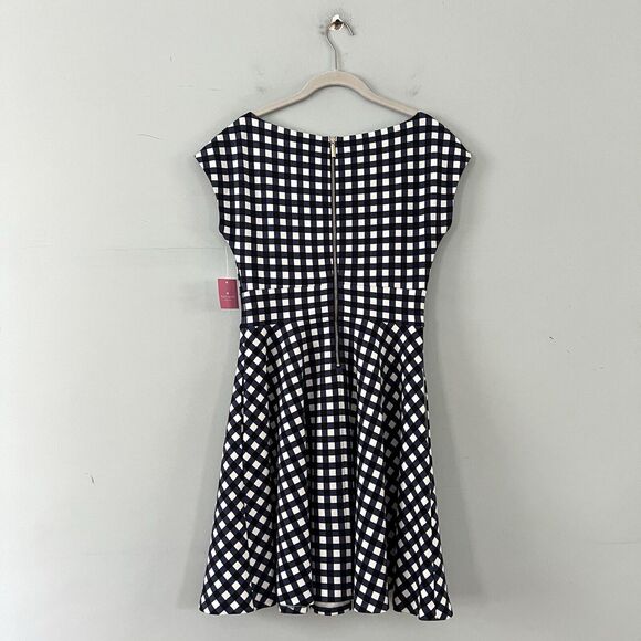 NWT Kate Spade Gingham Ponte Fiorella Navy Blue White Fit & Flare Dress - Picture 4 of 9